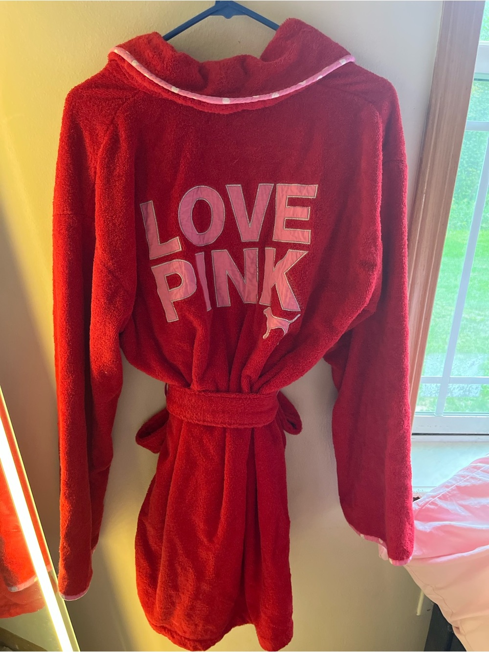 Vintage Victoria’s Secret Pink LOVE Robe | Y2K | Red Terry Cloth | Pink Trim